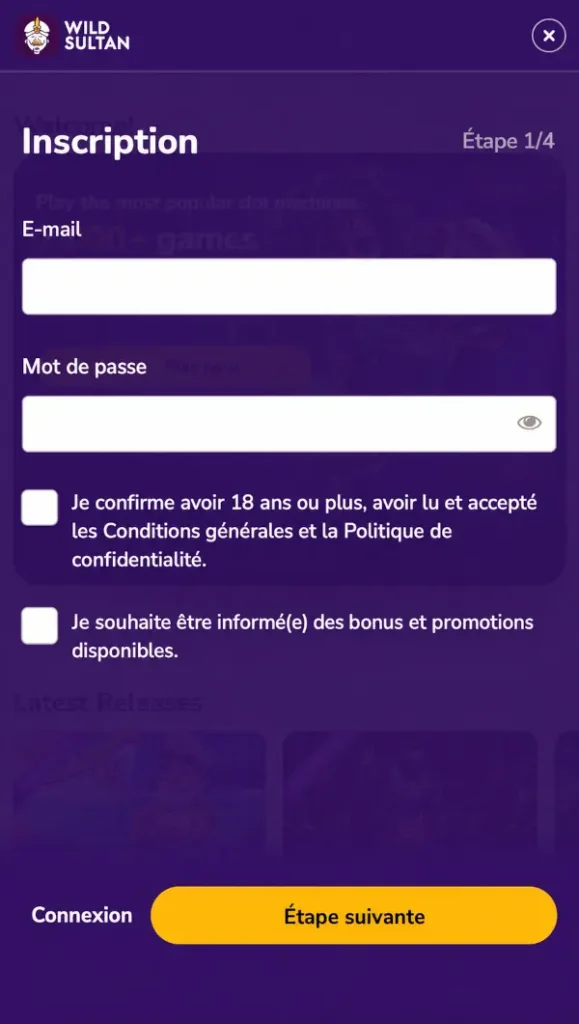 Saisissez votre adresse e-mail, créez un mot de passe, puis acceptez les Conditions générales et la Politique de confidentialité.