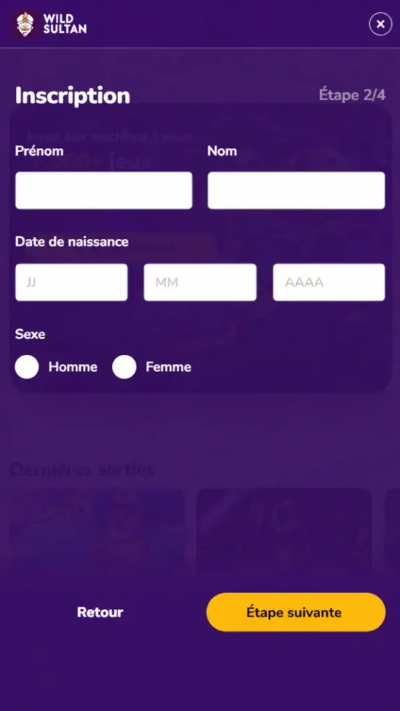 Indiquez votre prénom, votre nom, votre date de naissance et votre sexe.